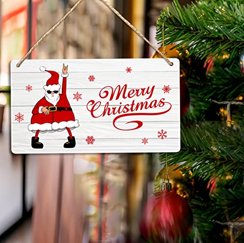 Christmas Hanging Sign Merry Christmas Door Sign Rock Santa Claus Cool Snowflake Farmhouse Welcome Sign Xmas Party Winter Decorative For Front Door Porch Decor Indoor Outdoor Holiday Decoration #TOP5