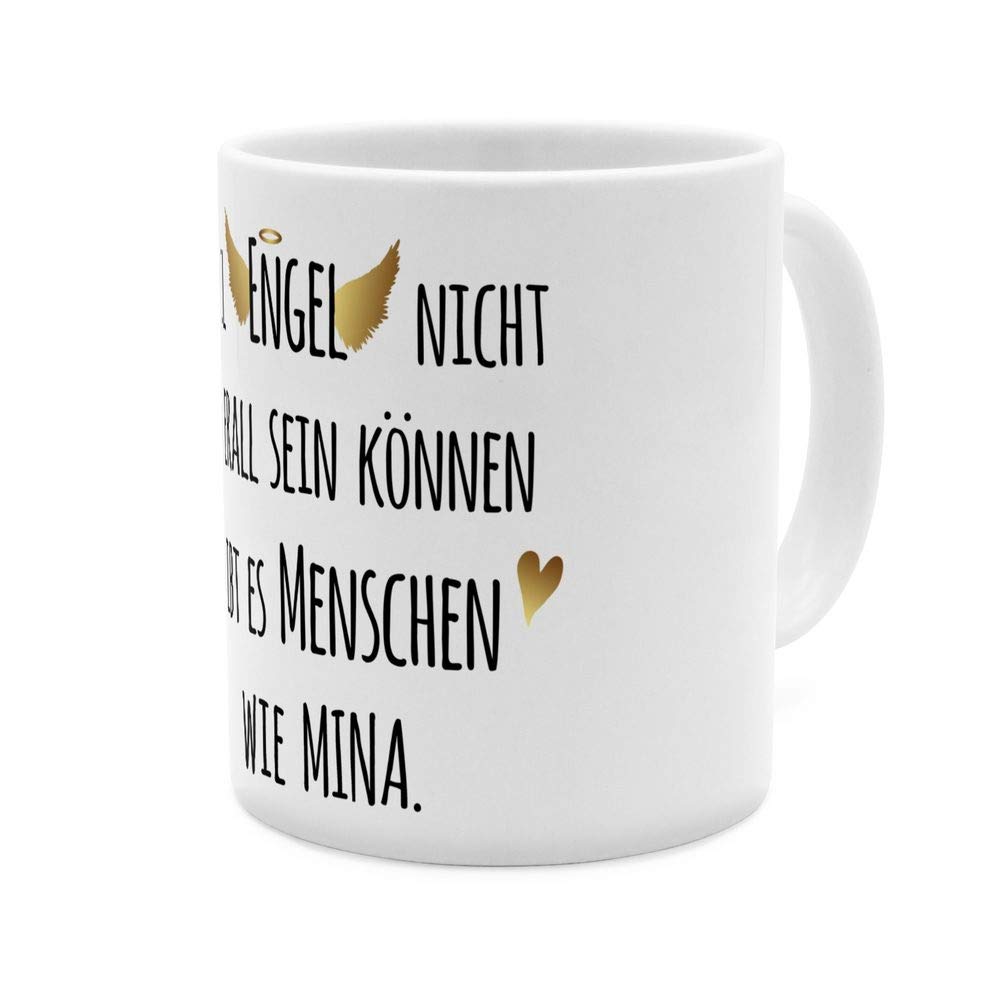 Printplanet Namenstasse Mona – Persönlicher Kaffeebecher Mit Engel-Motiv, Spülmaschinenfest (Schwarz, 325 Ml)