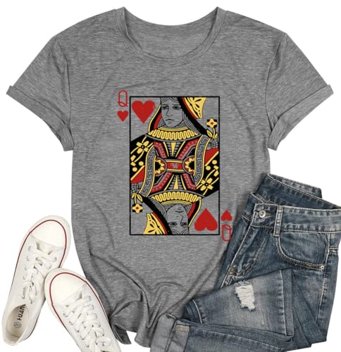 Queen of Hearts T-Shirt for Women Funny Vintage Womens Shirts Cute Lady Graphic Tee Tops Short Sleeve