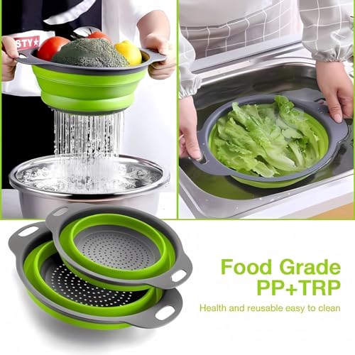König Design Foldable Colander Strainer, Silicone Plastic Pasta Strainer Set, 2 Sizes (24.5 + 29.2 cm), Red - Image 2
