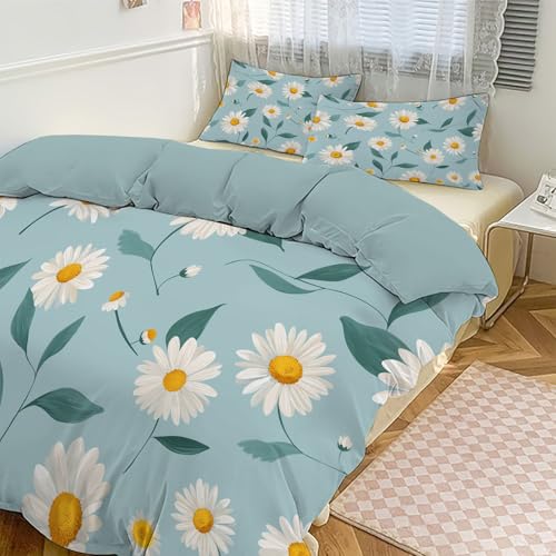 Housse de couette 220x240 marguerite verte parure lit 3 pièces microfibre - 3
