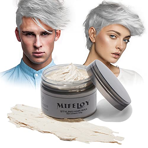 Temporary Silver White Hair Color Wax 120g, Instant Hairstyle Cream Dye, Disposable Coloring Mud for Men Women Youth, Natural Washable Styling Pomades for Party Cosplay DIY Halloween