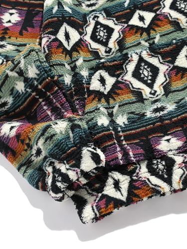 Image of ZAFUL Men 1 /4 Zipper Ethnic Aztec Fleece Unisex Winter Sweatshirt Tops 2026 | Funnel Neck Fluffy Polar Fleece Faux Sherpa Soft Thermal Pullover Kangaroo Pocket Jacket Hoodie Tops