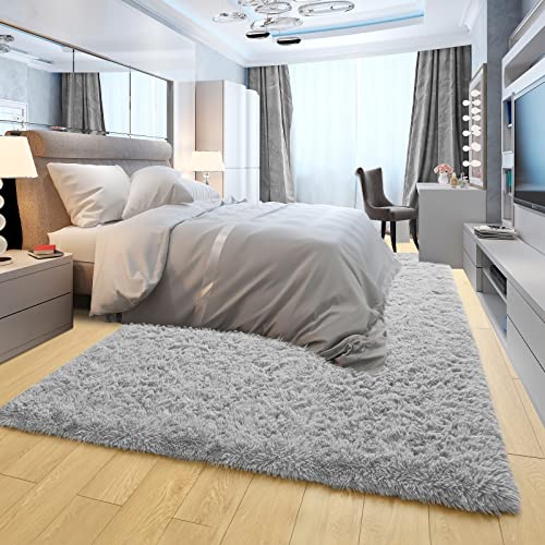 Ompaa Grey 8X10 Feet Large Area Rugs Fluffy Living Room Carpet, Wall To Wall Big Shag Gray Rug For Bedroom Kids Playroom Classroom Nursery Home Office Decor #TOP2