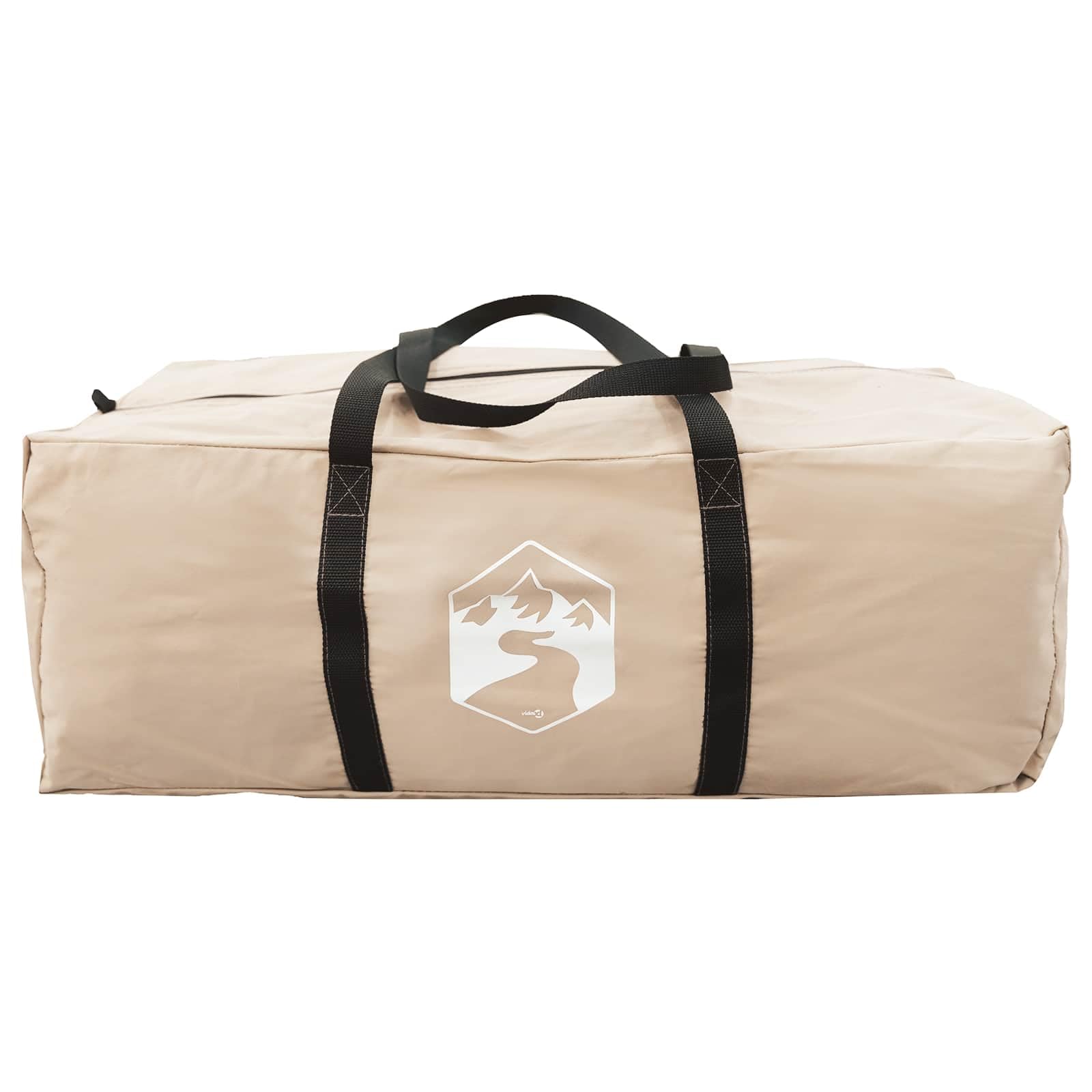 Familienzelt 6 Personen aus Polybaumwolle, Großes Gruppenzelt 300x300x198 cm für Camping und Outdoor, Modernes Pyramidenzelt mit Mesh-Belüftung und Zubehör, Farbe Creme