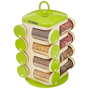 Amazon Brand – Solimo Revolving Plastic Spice Rack set (16 pieces, Silver)