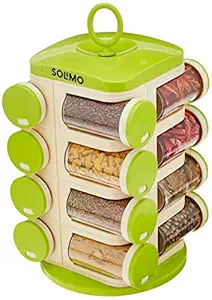 Amazon Brand - Solimo Revolving Plastic Spice Rack set (16 pieces, Silver)