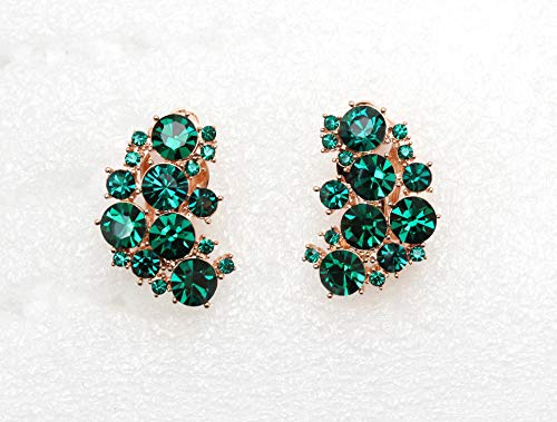 Faship Clip On Earrings Stunning Green Rhinestone Crystal - Green/Goldtone #TOP3