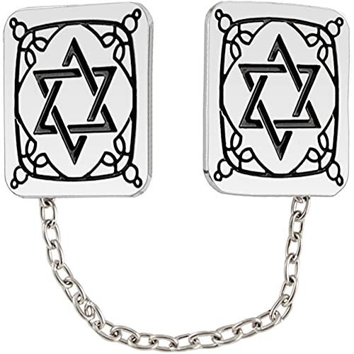 Clips for Tallit Prayer Shawl, Made in Israel, Silver Color wirh a Star of David and Design, 3CM / 3.5CM
