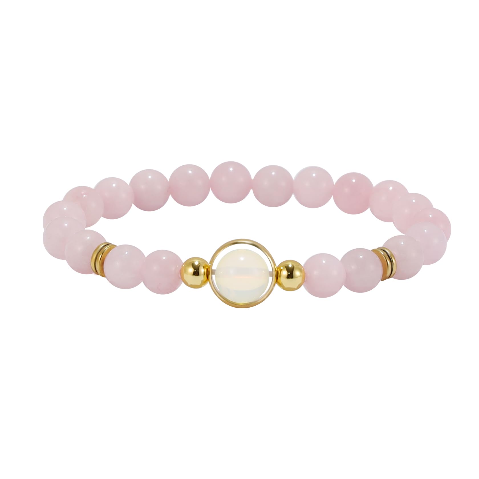 Bracciale In Quarzo Rosa Naturale Con Pietra Arrotolata – Gioiello Litoterapia Per Il Benessere – Regalo Donna