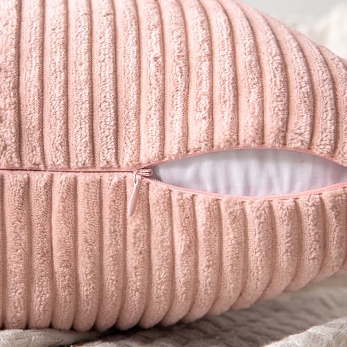 Image of MIULEE Pink Decorative Lumbar Throw Pillow Covers 12x20 Inch for Couch Bed Sofa Pack of 2 Boho Farmhouse Throw Pillows Soft Cross Corduroy Patchwork Textured Cushion Cases