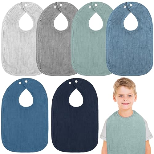 Image of Toulite 6 Pcs Extra Large Muslin Toddler Baby Bibs for Girls and Boys Bandana Drool Bibs Absorbent Adjustable Cotton Baby Feeding Bib for Teething Drooling Newborn Infant Gift, 6 Solid Colors