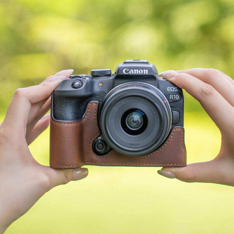 Demi-étui en cuir véritable pour appareil photo EOS R10 housse de protection basse
