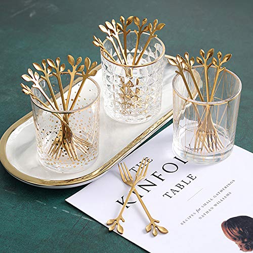 Ansaw DE-MEATCLAWS-30H-221 10-Piece Gold Mini Leaf Dessert Forks Set thumb #4