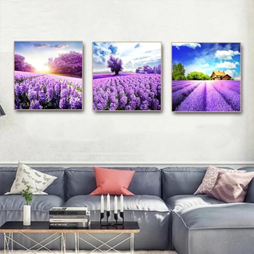 Belles fleurs décoration murale pour masquer mur blanc triptyque lavande - 5