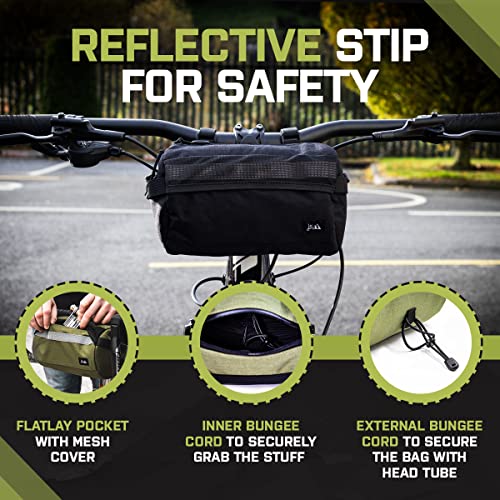 Jrc Components Bike Handlebar Bag For Bicycles | Water Resistant 600D Polyester Bicycle Handlebar Bag - Bike Front Bag | Handle Bar Bag With Ykk Aquaguard Zipper And Adjustable Bungee Cord - Olive Green #TOP4