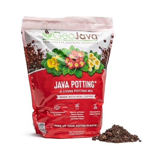 Java Potting Soil: A Well Draining, Coffee‑Infused Living Indoor Mix Ready to Grow. for All Monstera, Calathea, Fiddle Leaf Fig, ZZ, Snake, Spider and Pothos Plants; with Chunky Vermiculite. 6 (QT)