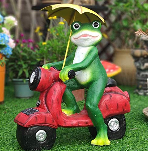 Gfdj 19.7 Inch Cute Frog Animal Sculpture With Solar Led Lights For Indoor Outdoor Frog Statue Riding A Motorcycle #TOP3