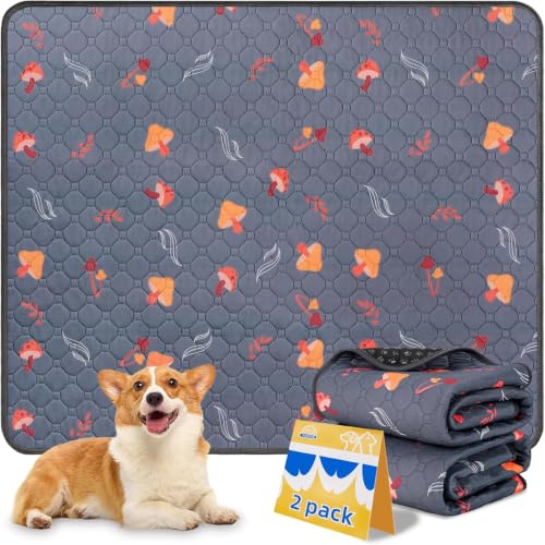 Image of Sunheir Washable Pee Pads for Dogs, 2-Pack Reusable Puppy Training Mats, Waterproof Non-Slip Wee Wee, Absorbent and Leakproof for Potty, Crate, Playpen, Bed, Grey, 48 inchx 60 inch