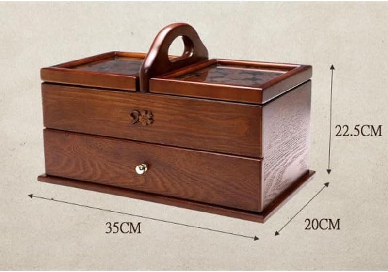 LWECMGSA Wooden Storage Box Household Sewing Kit with Lid Rectangular Tool Needle Thread