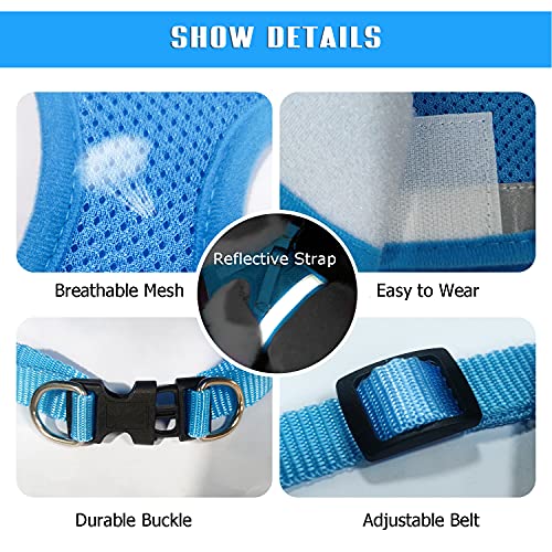 Image of FEimaX Dog Harness and Leash Set for Walking, Soft Mesh Adjustable Easy Control Lightweight Cat Vest Harnesses with Reflective Strips, Escape Proof Small Dogs Cats Vests (Azure, Small)