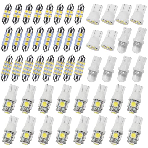 DaKuan 52 PCS LED Interior Car Lights, T10 LED White Replacement Bulbs Suitable for Car Roof Light, Map Light, Door Light, Map Light, etc (6500K 12V)
