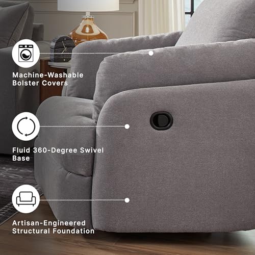 Image of Signature Design by Ashley Modmax Contemporary Swivel Glider Recliner, Manual Reclining Motion with Hidden Storage, Next-Gen Nuvella Performance Fabric for Nurseries, Light Gray, 42 inch W