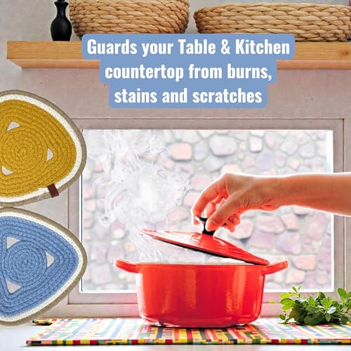 Image of SereneHomes Triangular Trivets for Hot Pots - Dining Table Accessories | Heat Resistant Pads & Kitchen Slab Mats | Set of 3 Fancy Kitchen Coaster (Blue. 20 cm)