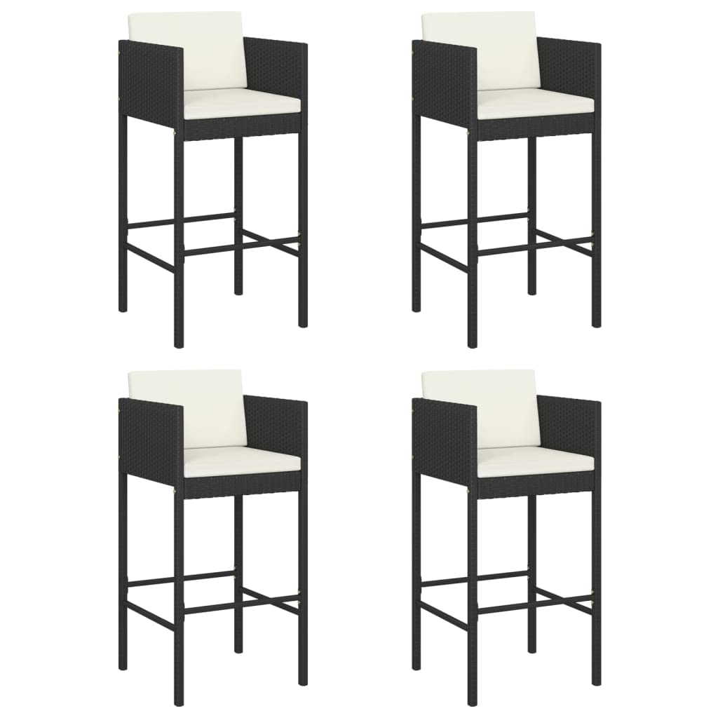 vidaXL 4X Tabourets de Bar avec Coussins Chaises de Comptoir Fauteuils de Jardin Sièges de Comptoir Tabourets de Cuisine Noir Résine Tressée
