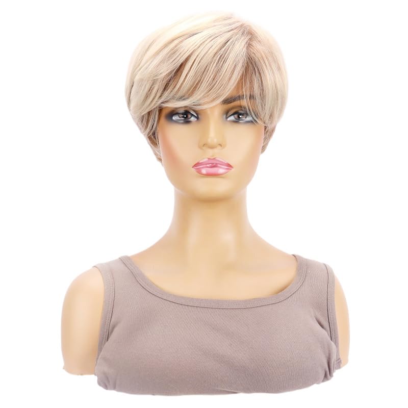 Blonde Short Straight Pixie Cut Wigs Pixie Cut Human Hair for Women Real Hair Wig Glueless and Lightweight for an Natural Look (Blonde Mixed,6 Inch)