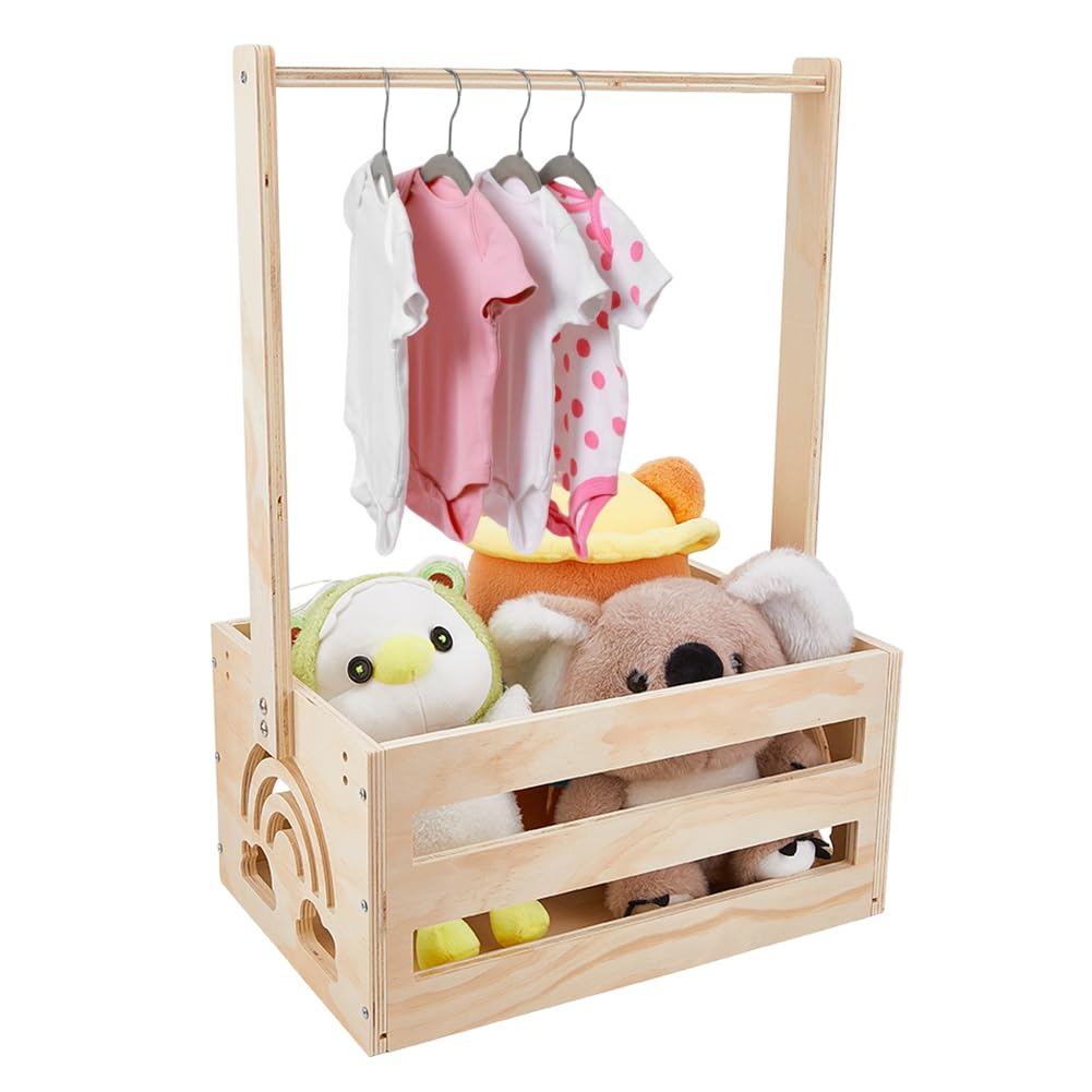 DICOSMETIC Wooden Baby Shower Crate Closet with Handle Rainbow New Born Storage Nursery Crate Hamper for Baby Shower Pregnancy Gifts for New Parents 23x32.3x37.5cm