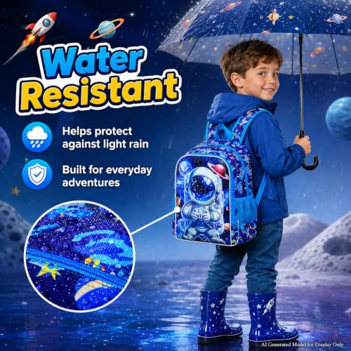 Image of 3Pcs Space Backpack for School, Boys Astronaut Bookbag with Lunch Box, 16 inch Kids Backpacks for Elementary Preschool Kindergarten (Blue)