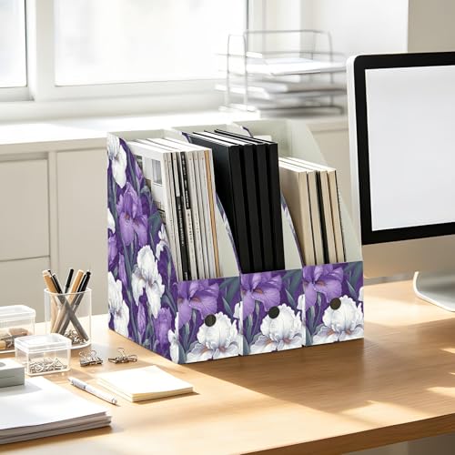 Boîtes de rangement fleurs d'iris violettes et blanches 23x30 cm | Lot de 3