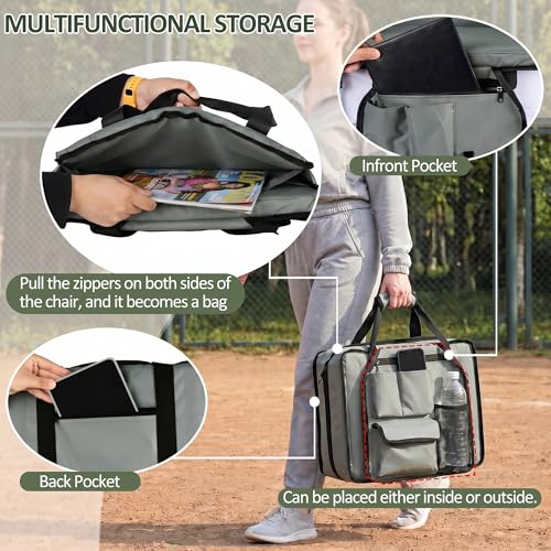 Dragosum Stadium Seat with Back Support and Cushion, Portable Folding Bleacher Chair with Cup Holder, Zipper Pocket and Shoulder Strap for Outdoor Activities — view 5