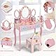 FANTASK Kinderschminktisch-Set mit Klappspiegel, rosa Prinzessinnenschminktisch mit Schminkhocker und 3 Schubladen, Schlafzimmerschminktisch Schminkschminktisch für Mädchen ab 3 Jahren