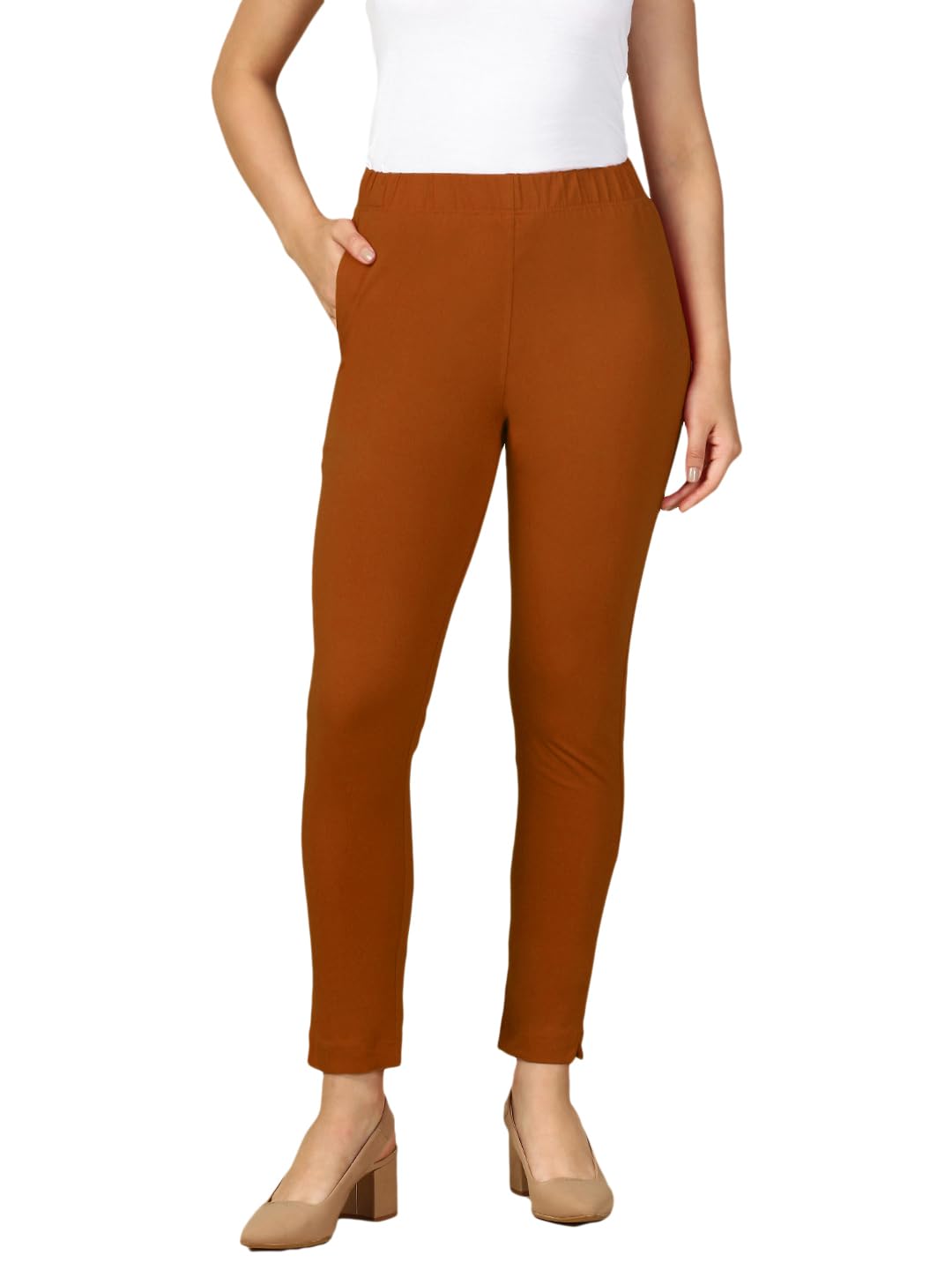 pynk by Lux Cozi Women's Solid Premium Cotton Lycra Kurtipant with Side Pocket | Regular Fit Elastic Waist Full Length Kurtipant - Free Size-picture-27