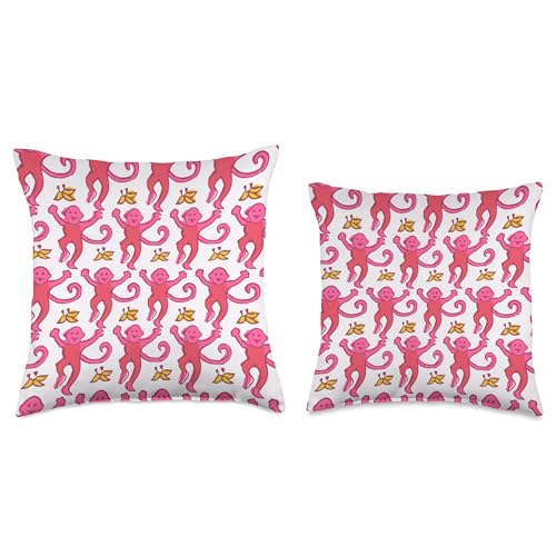 Image of Pink Roller Monkey Funny Cute Rabbit Monkey Throw Pillow