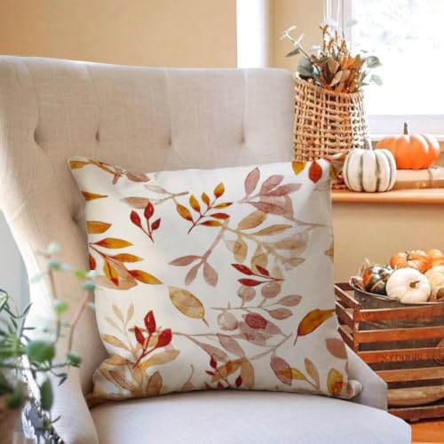 Image of Fall Pillow Covers 20x20 inch Orange White Fallen Leaves Decorative Outdoor Throw Pillow Covers Autumn Thanksgiving Farmhouse Decoration for Home Couch