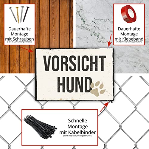 Vorsicht Hund Vintage Schild 20x30cm aus stabiler Hartschaumplatte in 3mm Stärke - mit UV-Schutz und witterungsbeständig