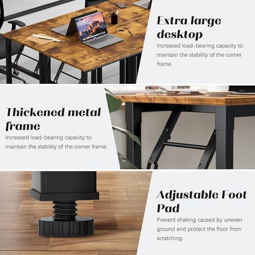 Image of Need Office Computer Desk 35.8 Inch Sturdy Folding Laptop Table Retro | Black Frame Writing Gaming Work Table /Foldable Home Office Desk /Sewing Table, No Assembly Required