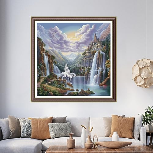 Image of Foxhool Beginners Cross Stitch Kits Stamped Full Range of Embroidery Kits for Adults DIY Cross Stitches kit Embroidery Patterns for Needlepoint kit-Tianma Castle 17.7x17.7 inch