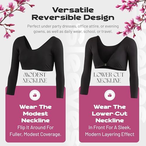 Image of Sleevey Wonders Women's 3 /4 Length Slip-On Jersey Sleeves - Sheer Reversible Arm Cover Up, Cooling Shrug Bolero for Dresses