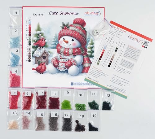 Image of AllAboutEmbroideryUA Bead Embroidery kit Cute Snowman DA-1110 Beaded Cross Stitch Christmas Beadwork Needlework kit