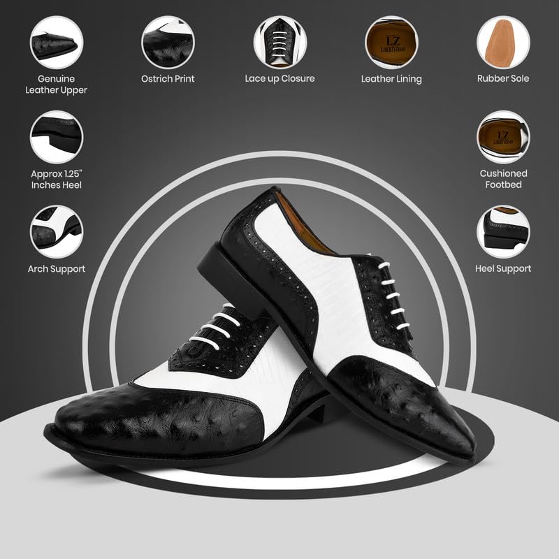 LIBERTYZENO Mens Ostrich Print Genuine Leather Adults Oxford Lace Up Dress Shoes for Prom Graduation2