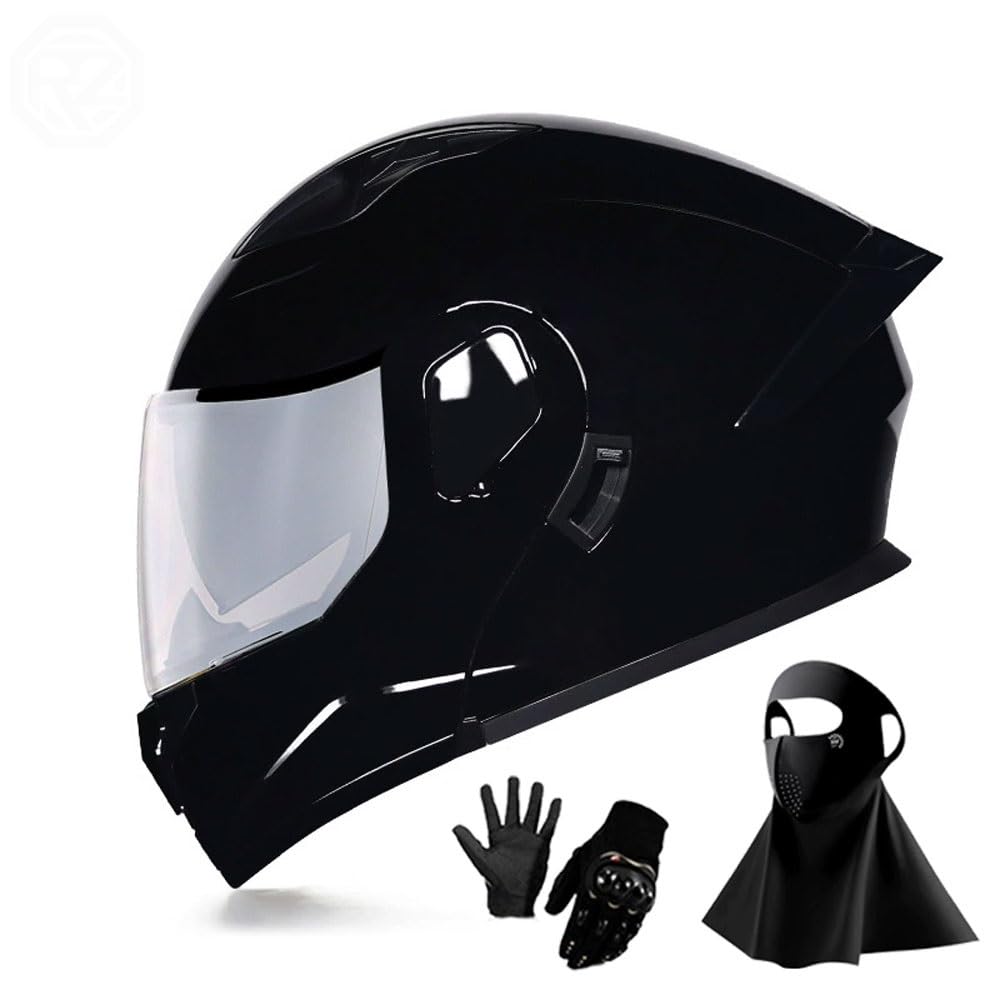 Ragopilen P23 Helmet, Full Face Motorcycle Helmet Approved 2 Visors Black Night Vision Adult Kids M-2Xl 3Pcs(,L(57-58Cm))