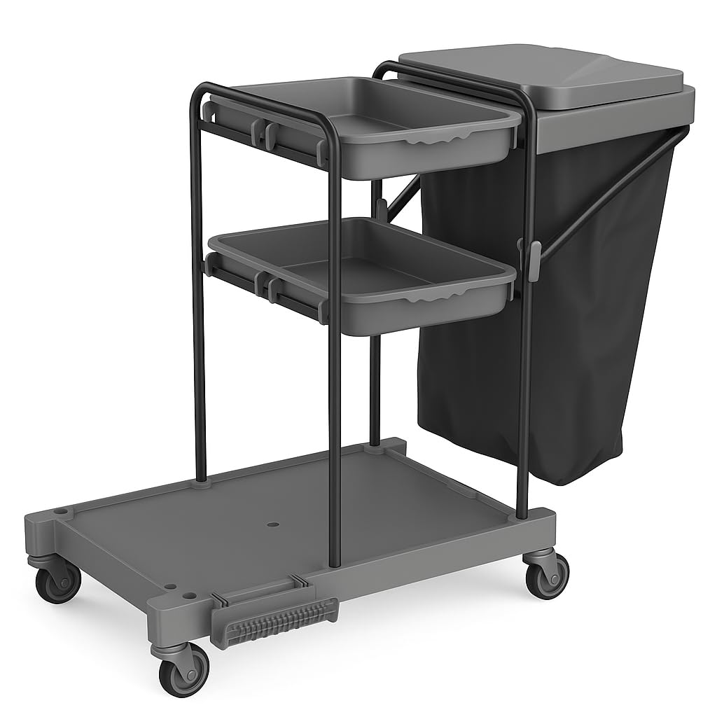 Bayersan Cleaning Janitorial Carts On Wheels With Waste Bag Commercial Multifunctional Mini Housekeeping Trolley (Grey)