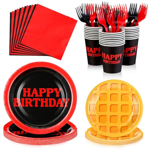 Baderke 120 Pcs Spooky Birthday Party Supplies Plates Napkins Cups and Forks Birthday Party Table Decorations Disposable Cake Tableware Set for 24 Guests