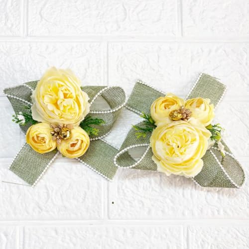 Image of ADIKALA Handmade Artificial Big Peonies 3 Flower Bunch for Trousseau Packing, Ready to use Flower Brooch Hamper for Decoration, Gift Wrapping Flowers (12, Light Yellow)