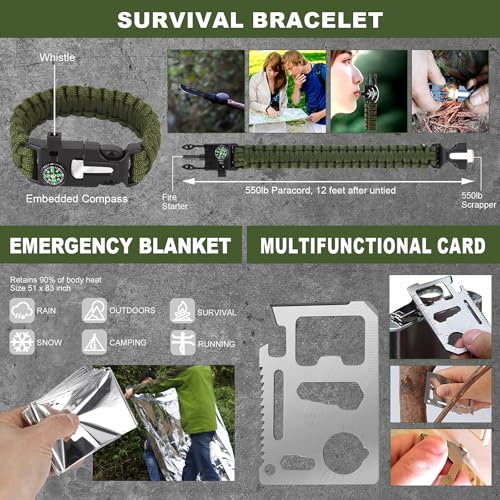 Survival Kit, Gifts for Men Christmas Dad, 150 PCS Survival Gear and Supplies Equipment with Trauma Bag, Molle Pouch Emergency Kit for Outdoor Camping, Hunting, Car, Home, Earthquake, Adventures - Image 6
