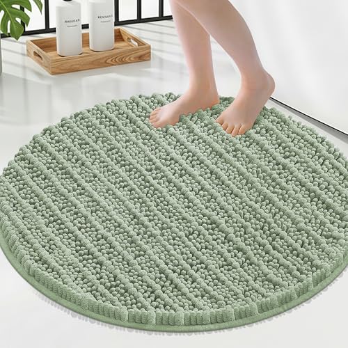 Smiry Bathroom Rugs Mat Round 24x24 Soft Absorbent Chenille Bath Rugs Non Slip Rubber Backing Machine Washable Quick Dry Bath Mats for Bathroom Floor Tub Shower Home Accessories Sage Green